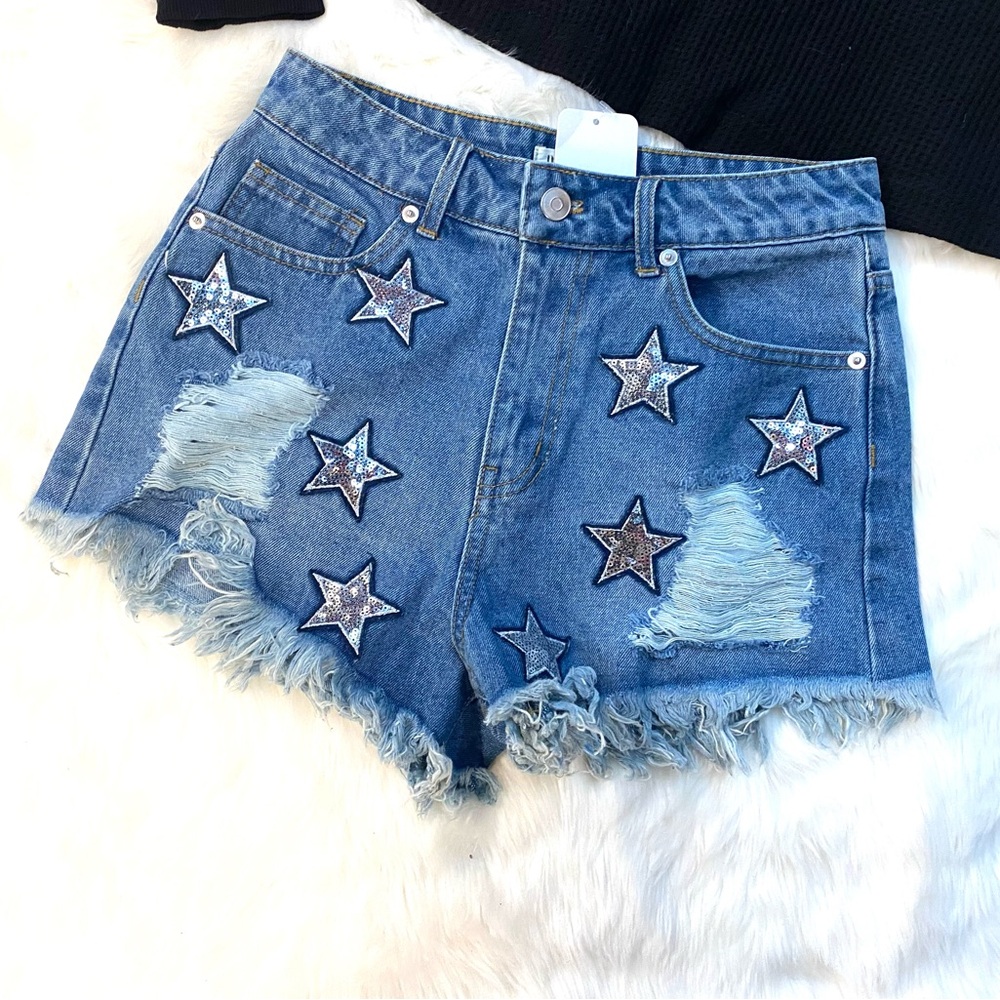 Denim Star-Embellished Women's Shorts
